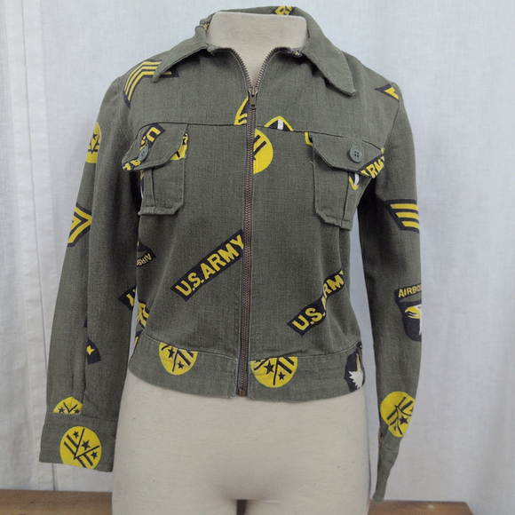Handmade Vintage Jackets & Blazers - Vintage handmade Army Airborne ZIp Up Canvas jacket